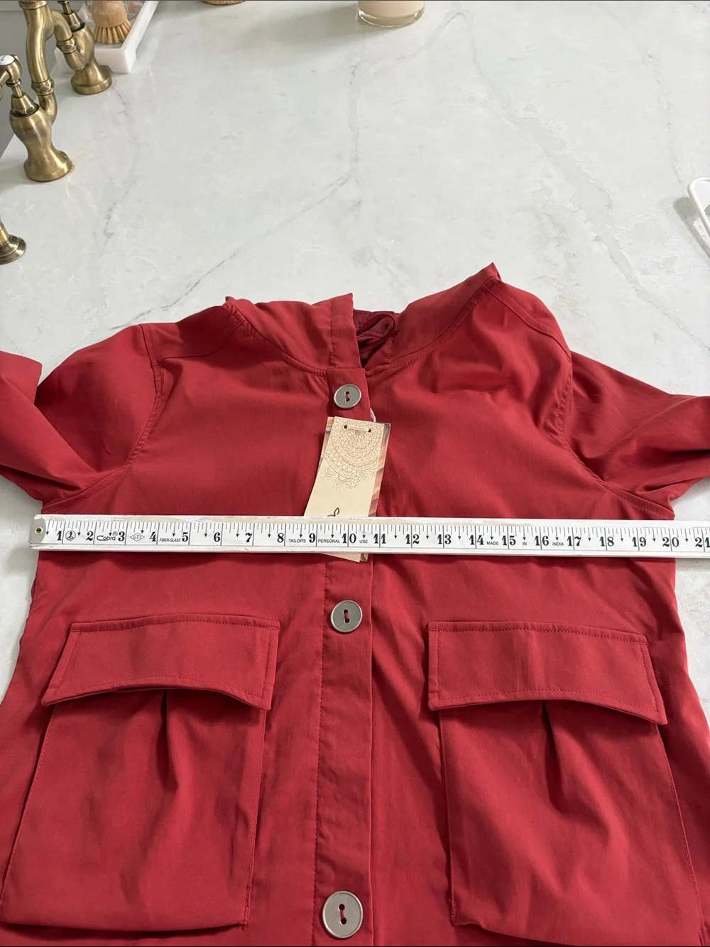 NWT Prana Terri Jacket in Tomato Hood Hidden Zip Front Water Repellant Size XL